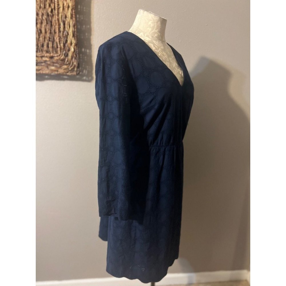 J Crew Dress Navy Blue 10 Cotton 3/4 Long Sleeve  A Line - Picture 8 of 10
